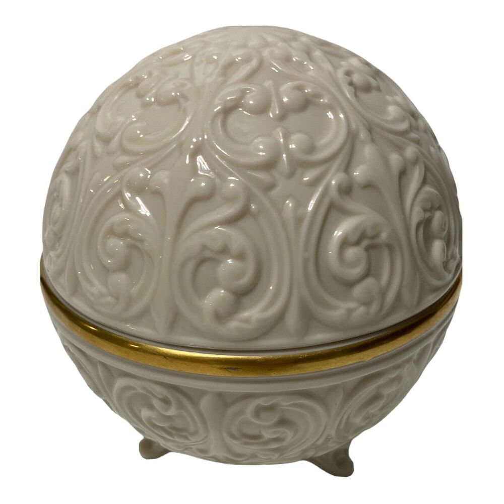 Vintage Lenox Potpourri Holder W/Lid Made in USA 24-K Gold Trim Embossed Ivory